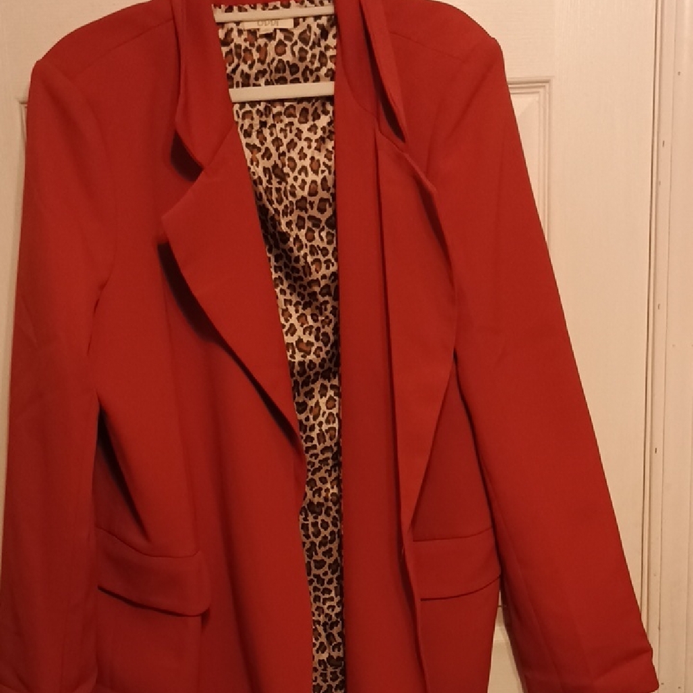 ODDY Vibrant Red Blazer with Leopard Lining